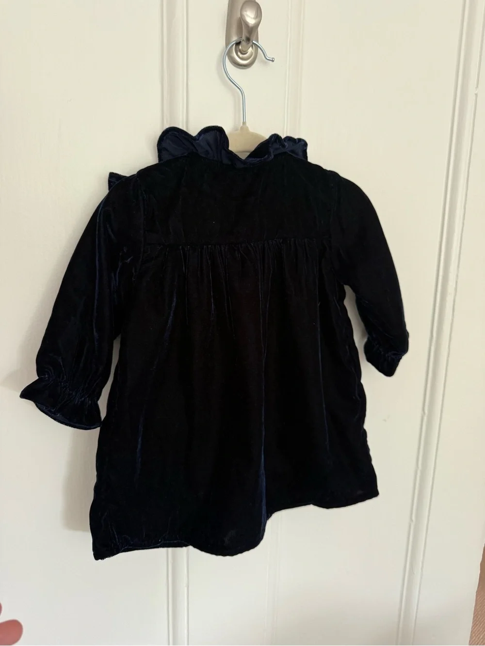Louise Louise Girls' Navy Velvet Ruffle Button-Down Shirt